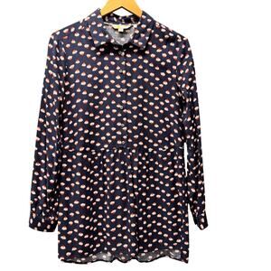 Boden Blouse Womens 6 Blue Floral Popover Babydoll Hem Tunic Boho Cottage Shirt